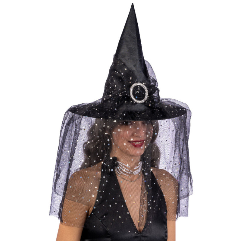 Čierny čarodejnícky klobúk so závojom